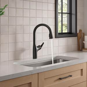 Safia 1-Handle Pull Down Sprayer Kitchen Faucet with Integrated Soap Dispenser in Matte Black