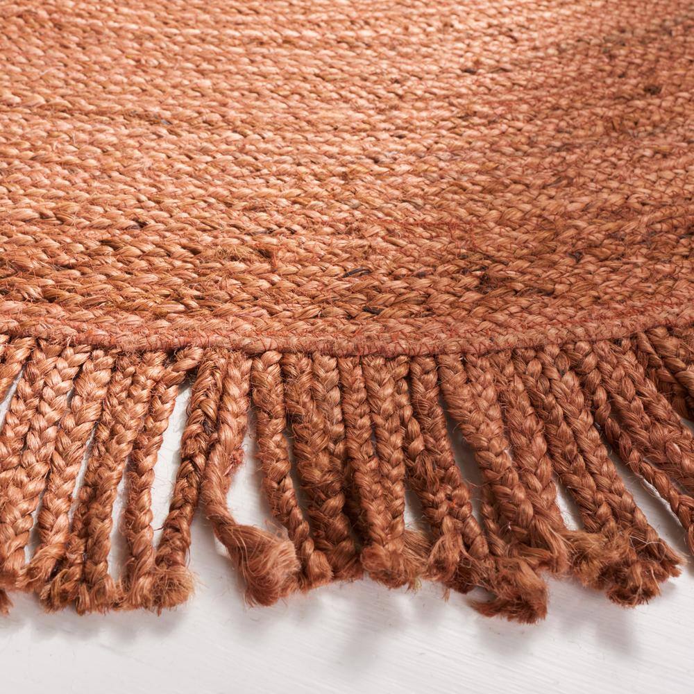 Rust Braided Handmade Round Fringed Area Rug, 5' x 5'