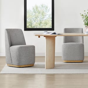 Oberon Gray Fabric Modern Dining Chairs with Casters Base and Solid Wood Frame for Kitchen and Dining Room (Set of 2)