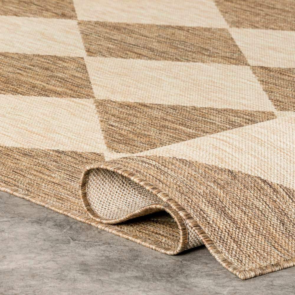 Sabina Beige and Brown Synthetic Diamond Trellis Area Rug