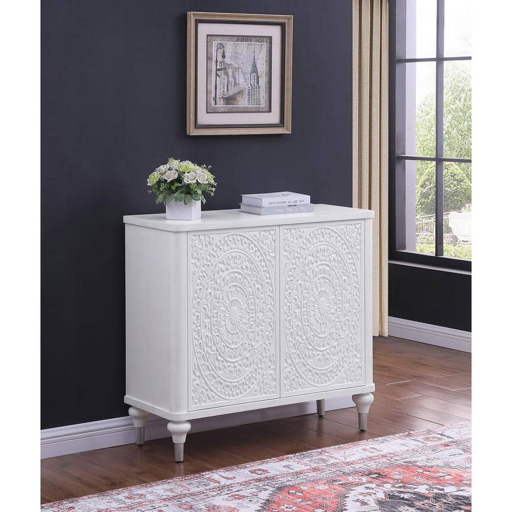 White Coastal 2-Door Accent Cabinet with Adjustable Shelving