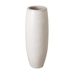13 in. Dia Distressed White Ceramic Round Tall Planter