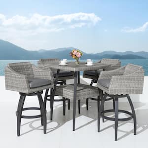 Cannes 5-Piece Wicker Outdoor Bar Height Dining Set with Sunbrella Charcoal Gray Cushions
