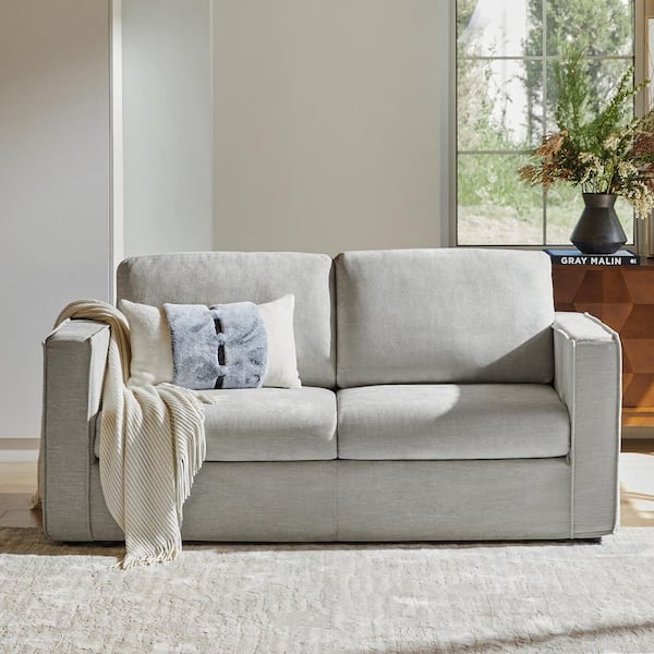 Elison 71 in. 2-piece Slipcovered Polyester Sectional Sofa in Cloud Whisper