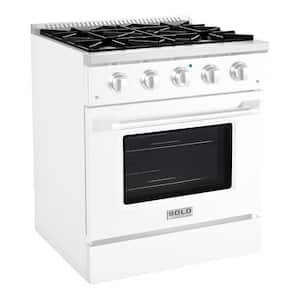 CLASSICO 30 in. 4.2 Cu.Ft. 4 Burner Freestanding All Gas Range with Gas Stove and Gas Oven, White with Brass Trim