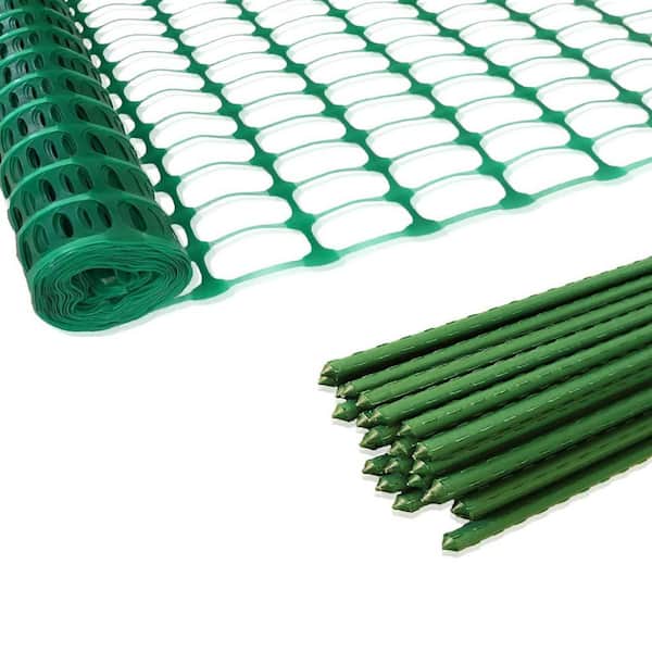 Plastic Garden Snow Fence with 25 Steel Stakes Green 40 in. x 100 ft. Plastic Safety Netting