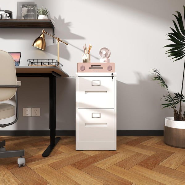 28.8 in. H x 17.7 in. D 2 Drawer White Metal 14.9 in. W Vertical File Cabinet with Lock Metal File Cabinet Printer Stand