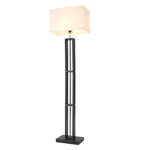 Dark Bronze Color Wood Base Lamp, Rice Paper Shade Floor Lamp