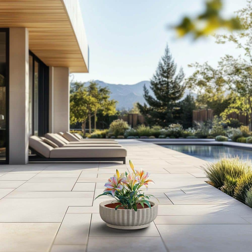 15 in. Medium Light Gray (Enhanced Interior) Concrete Round Planter / Pot with Drainage Holes price history on PriceWatchPro