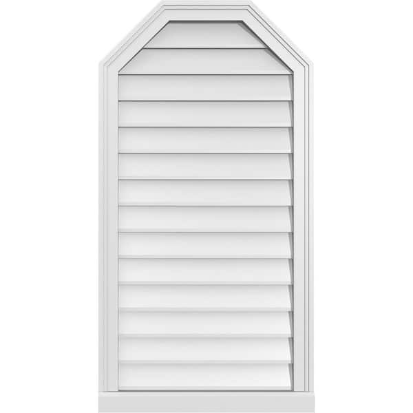 Ekena Millwork 22" x 42" Octagonal Top Surface Mount PVC Gable Vent: Non-Functional with Brickmould Sill Frame