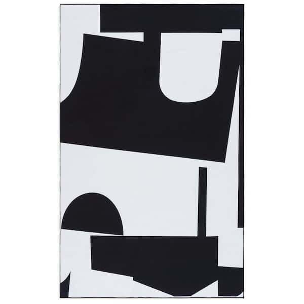Malibu Black/Ivory 9 ft. x 12 ft. Machine Washable Abstract Geometric Area Rug
