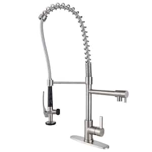 Single Handle Deck Mount Gooseneck Pull Out Sprayer Kitchen Faucet with Supply Lines Included in Brushed Nickel