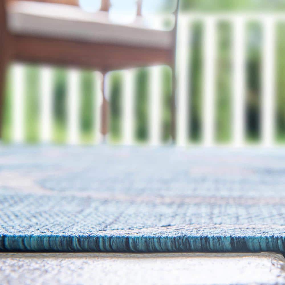 Teal Blue Synthetic 9' x 12' Easy-Care Outdoor Area Rug