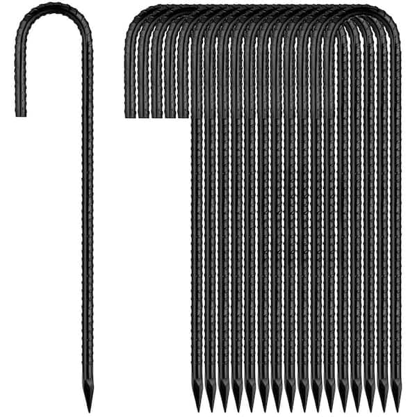 NVNOO 12 in. x 5/16 in. Diameter Rebar Stakes J Hook Ground Stakes for Outdoor Lawn, Black (16-Pack)