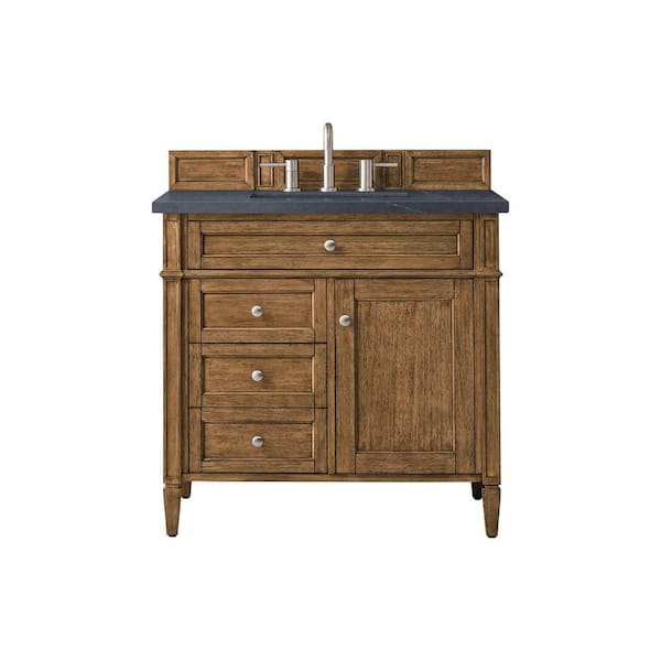James Martin Vanities Brittany 36.0 in. W x 23.5 in. D x 34 in. H Bathroom Vanity in Saddle Brown with Charcoal Soapstone Quartz Top
