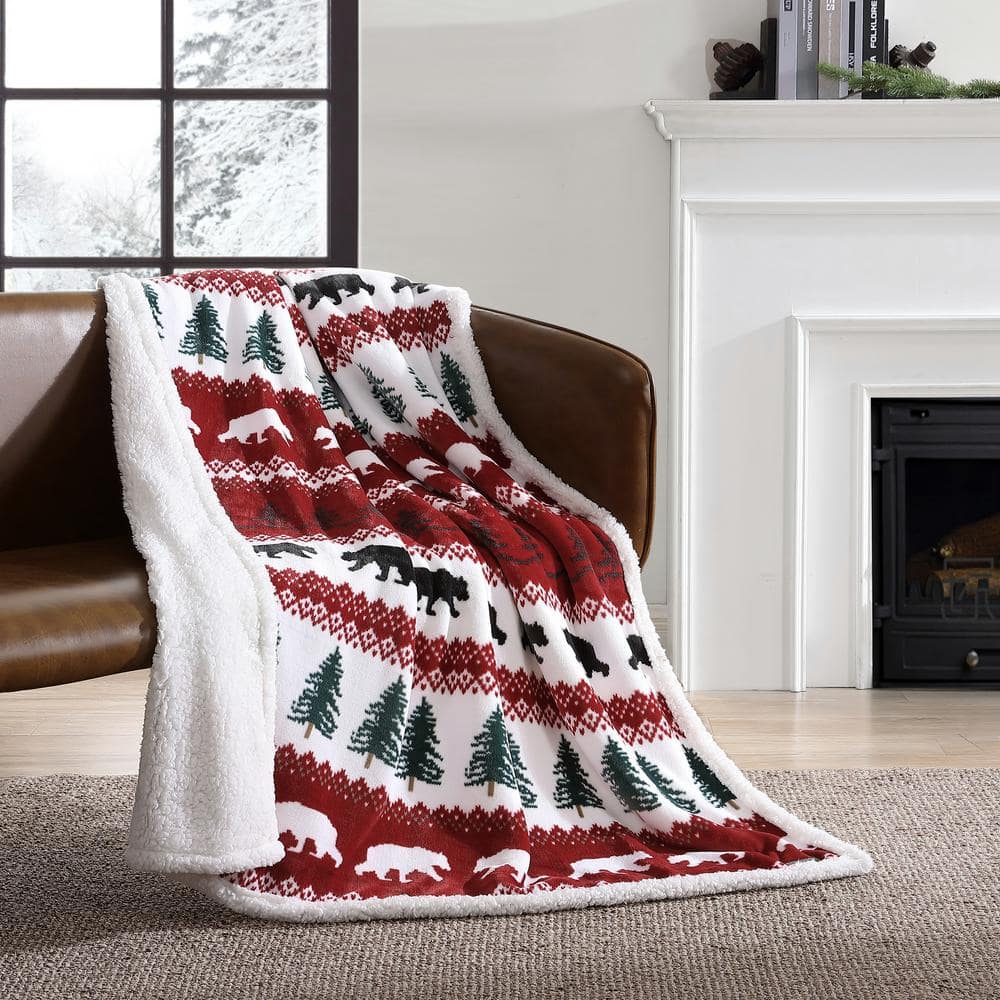 Grizzly Peak Red Reversible Sherpa Fleece Throw Blanket