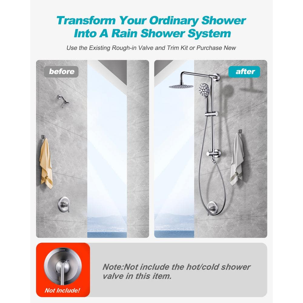 Brushed Nickel Large Wall Mounted Handheld Shower System