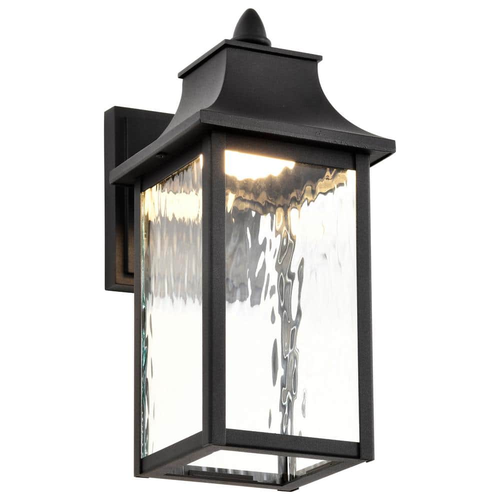 Austen Matte Black and Clear Water Glass Smart Outdoor Wall Lantern