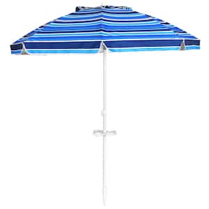 7.2 ft. Metal Market Tilt Patio Bench Umbrella in Navy with Sand Anchor Cup Holder and Carry Bag