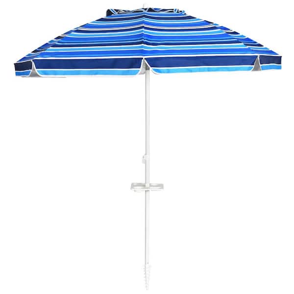 Costway 7.2 ft. Metal Market Tilt Patio Bench Umbrella in Navy with Sand Anchor Cup Holder and Carry Bag