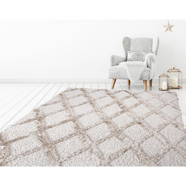 Valencia 5 ft. x 7 ft. Ivory Trellis Shag Area Rug