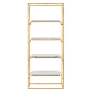 Fiora 72 in. Gold/White Metal 4-shelf Bookcase