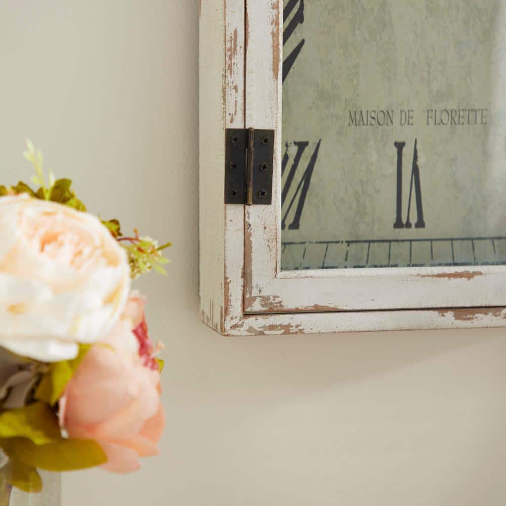 White Wood Pocket Watch Style Wall Clock with Metal Accents