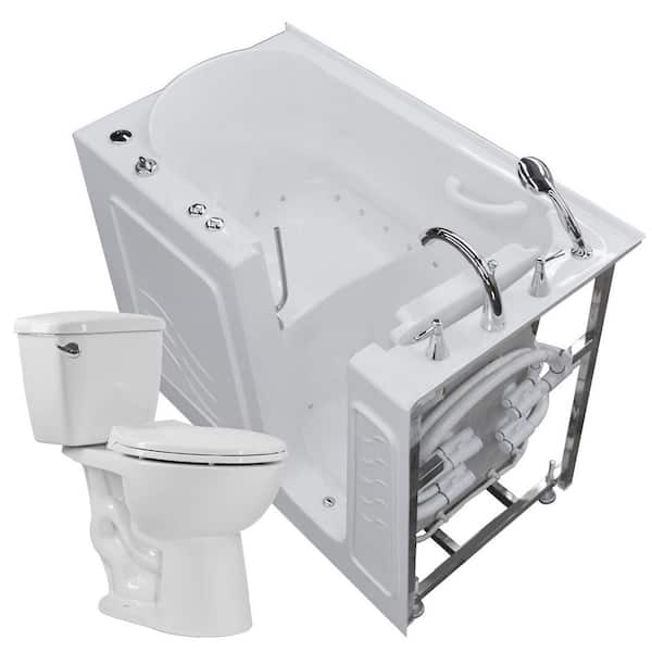 Universal Tubs Bath and Toilet Combo 30 in. L x 53 in. W Right Side Drain Air Jetted Bathtub in Whitewith 1.28 GPF Single Flush Toilet