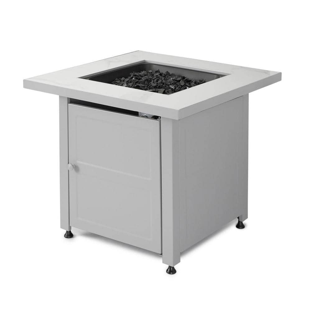 Gray Faux Marble Gas Fire Pit Table with Steel Base