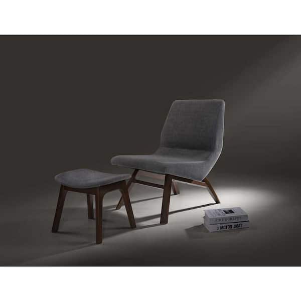 Whitney Modern Grey Fabric Accent Chair with Ottoman