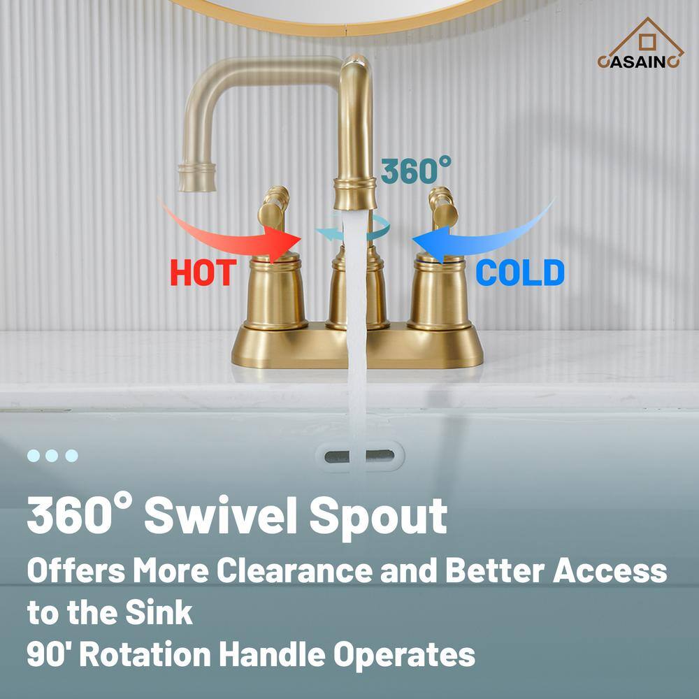 Brushed Gold Stainless Steel Double Handle Bathroom Faucet with Drain Assembly