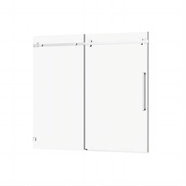 60 in. W x 58 in. H Frameless Sliding Tub Door in Chrome with 1/4 in. (6mm) Tempered Clear Glass Easy-Clean Coating