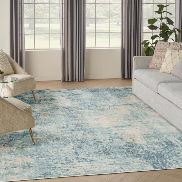 Astra Machine Washable Blue Ivory 7 ft. x 9 ft. Abstract Contemporary Area Rug