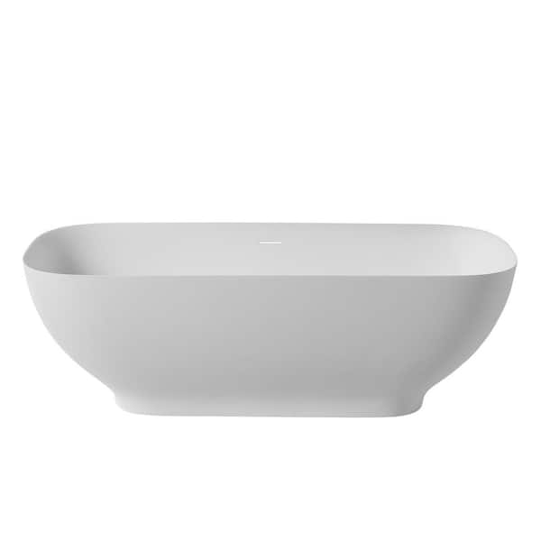 67 in. Square Stone Resin Composite Round Solid Surface Freestanding Flatbottom Non-Whirlpool Bathtub in White