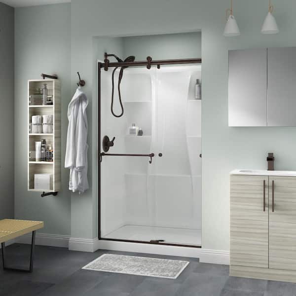 Delta Contemporary 48 in. x 71 in. Frameless Sliding Shower Door in Bronze with 1/4 in. (6mm) Clear Glass