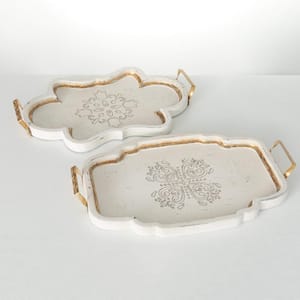 24.75 in. And 23.75 in. Chinoiserie Wood Tray Set of 2