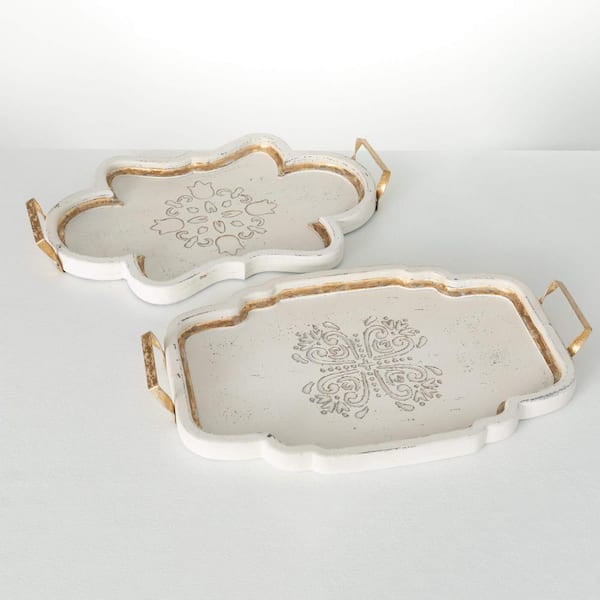 SULLIVANS 24.75 in. And 23.75 in. Chinoiserie Wood Tray Set of 2
