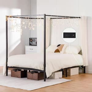 Canopy Bed 80 in. W x 60 in. D x 73 in. H Metal Queen Canopy Platform Bed Frame, Black