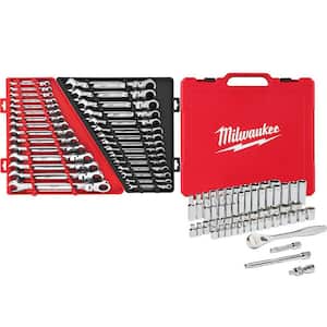 3/8 in. Drive SAE/Metric Ratchet and Socket Mechanics Tool Set with SAE/Metric Flex-Head Combination Wrenches (86-Piece)