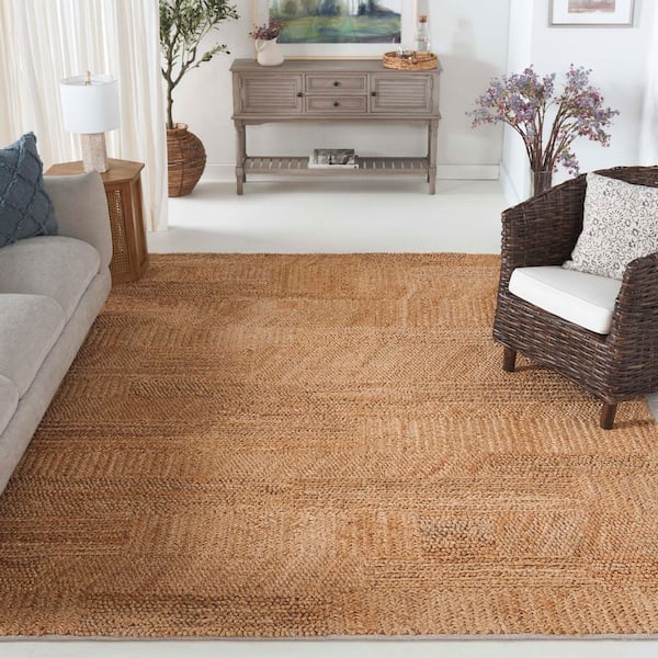 Natural Fiber 8 ft. x 10 ft. Natural Geometric Woven Solid Area Rug