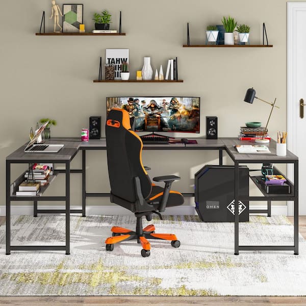 Tribesigns Cassey 82.6 in. U-Shaped Gray Engineered Wood Computer Desk with  Drawing Board and Shelf FFHD-F1574 - The Home Depot