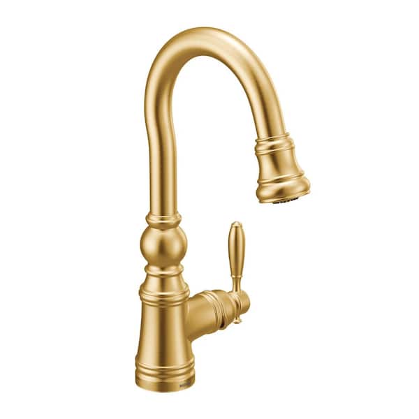 MOEN Weymouth Single-Handle Pull-Down Sprayer Bar Faucet in Brushed Gold
