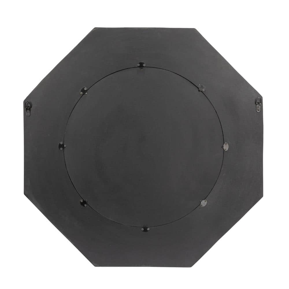 Hexagonal Black Wood Framed Wall Mirror