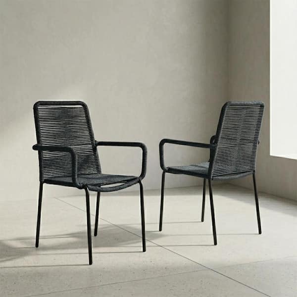 Set of 2 Stackable Outdoor Dining Chairs in Anthracite Grey, No Assembly Required