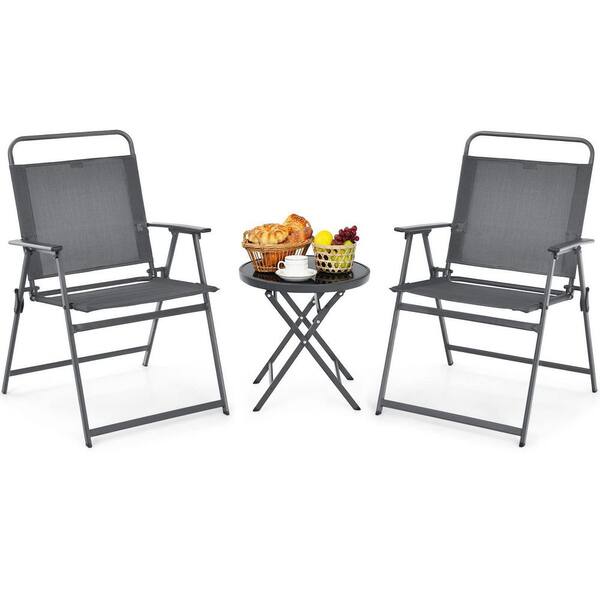 Alpulon Black 3Piece Metal Outdoor Bistro Set with Folding Table and