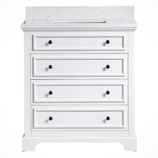 36 in. W Solid Wood Bath Vanity in White with Carrara White Cultured Marble Top, Single Sink, 3-Soft Close Drawer