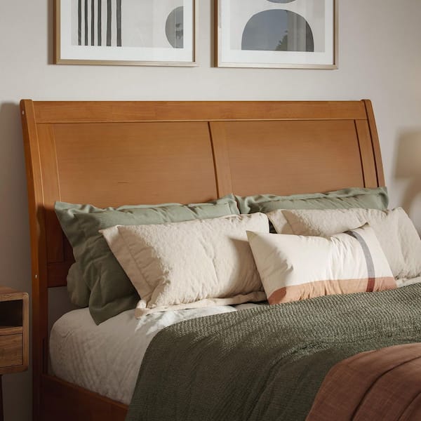 AFI Portland Light Toffee Natural Bronze Full Sleigh Solid Wood Panel Headboard with Attachable Charger