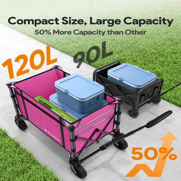 120L Collapsible Utility Wagon Cart, 3-in-1 Bench and Trunk