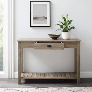 Country 48 in. Gray Wash Standard Rectangle Wood Console Table with Drawers