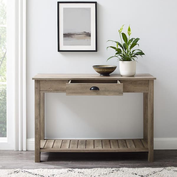 Country 48 in. Gray Wash Standard Rectangle Wood Console Table with Drawers